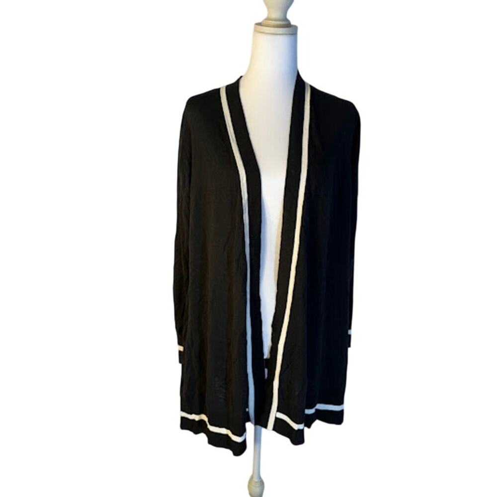 Kasper Women's Contrast-Trim Open-Front Black White L